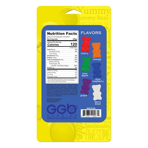 Vista 2 de Big Bear!™ - Paquete de 4 ositos de gomita de GGB Candies (cereza/manzana agria)