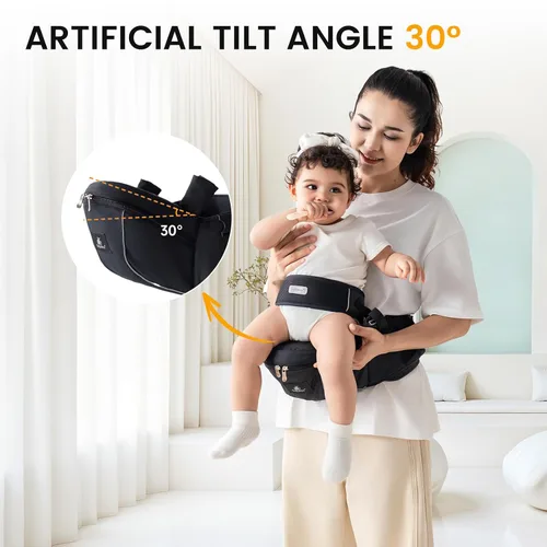 Vista 4 de Portabebés ergonómico de cadera para bebé, taburete de cintura para bebé con correa ajustable y arnés de pecho, gran almacenamiento mejorado