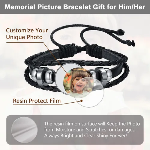Vista 4 de U7 Pulsera para hombre con cierre de acero inoxidable, brazalete de cuero en estilo calavera o envoltura