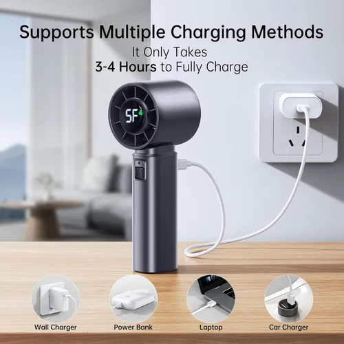 Vista 7 de Ventilador turbo portátil de mano, batería de ventilador personal de 4000 mAh funciona para 3-16 horas, recargable por USB, motor de alta velocidad