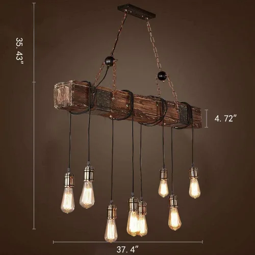 Vista 7 de Candelabros rústicos para comedor, altura ajustable, iluminación colgante de 8 luces, lámpara industrial de granja de 37.4 pulgadas, luces de isla