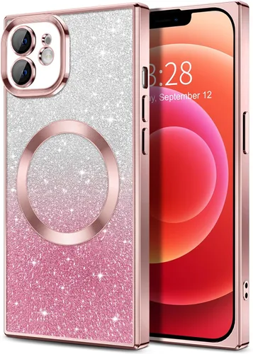 Vista 146 de Hython Funda para iPhone 13 Pro transparente con purpurina magnética [compatible con MagSafe] Protector completo de lente de cámara delgado