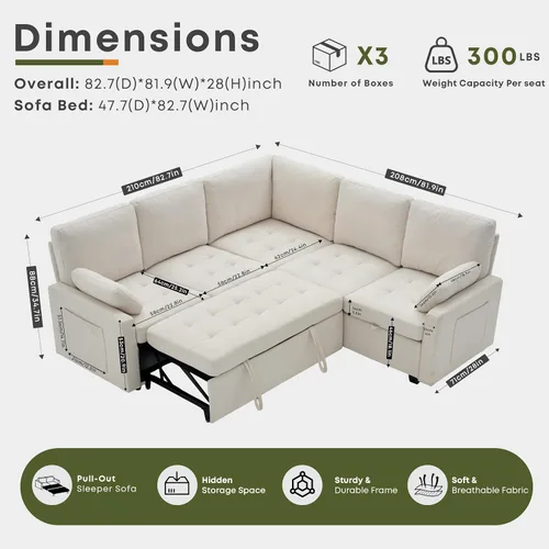 Vista 3 de Huatean Home Sofá extraíble de 105 pulgadas con almacenamiento, sofá cama, sofá modular en forma de U de 7 asientos para sala de estar, sofá modular