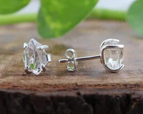 Vista 7 de Pendientes de diamante Herkimer crudo Aretes de diamante Herkimer de 4 puntas Joyas hechas a mano Plata de ley 925
