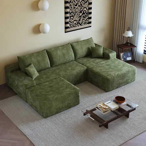 Vista 7 de Sofá modular, sofá modular en forma de U, sofá seccional con otomana, moderno y minimalista, asiento profundo, sofá esquinero para sala de estar