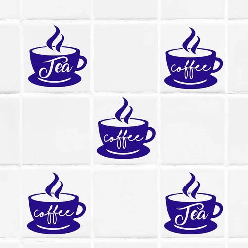 Vista 2 de Coffee Cup Tile wall Sticker for Kitchen, Tea Cup wall art, Kitchen stickers, Restaurant wall decal, Tile Transfer for Kitchen, Tile wall stickers