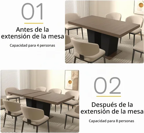 Vista 5 de Mesa de comedor extensible de 78.74 pulgadas para 6, 8 y 10, moderna mesa de cocina expandible de granja con pedestal de doble columna, mesa