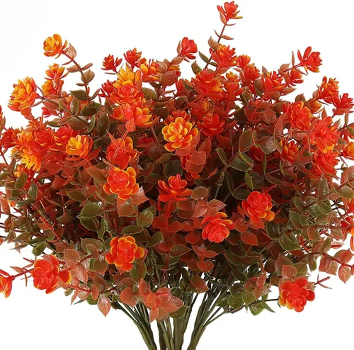 Vista 15 de RECUTMS - Flores artificiales, 12 plantas sintéticas para exteriores, resisten rayos ultravioleta, arbustos para interiores y exteriores, maceta