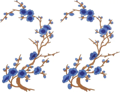 Vista 11 de MECCANIXITY 2 piezas de parches termoadhesivos de flor de ciruelo, apliques de bordado de flores para coser, apliques de decoración para agujeros