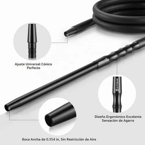 Vista 2 de Kitosun D-Hose Juego de manguera para cachimba – Accesorios para shisha premium de 1.1 pies de largo mango de boquilla de aluminio desmontable Negro