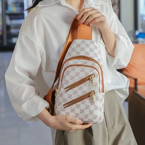 Vista 3 de Anfei Mochila bandolera para mujer, bolsa de pecho, mochila cruzada, B- marrón