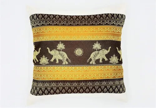 Vista 6 de Fundas de almohada decorativas hechas de seda tailandesa. Bordadas con estampado floral y pequeñas, fundas de almohada de elefantes reales (negro)