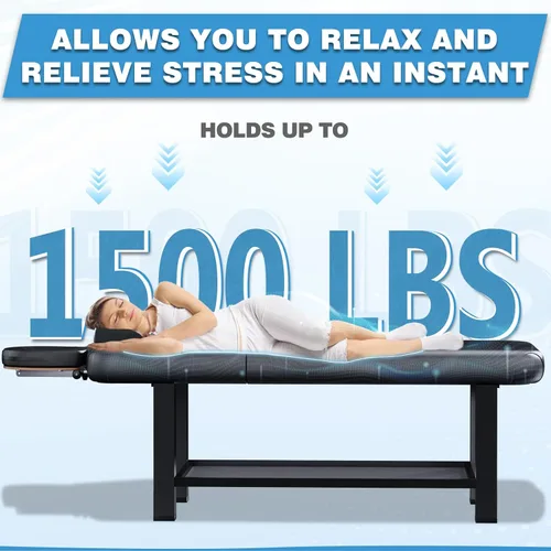 Vista 3 de Mesa de masaje estacionaria con base de metal con respaldo ajustable, mesa de tratamiento de spa profesional, cama de masaje resistente para terapia