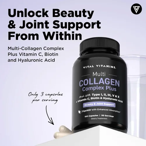 Vista 2 de Vital Vitamins Complejo Multi Colágeno Plus Biotina, Ácido Hialurónico