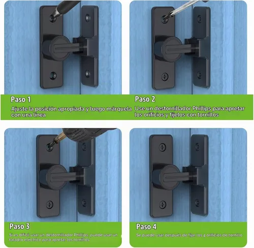 Vista 7 de Herrajes para cerradura de puerta de granero, pestillos de compuerta de seguridad resistente de 90 grados, cerradura de pestillo de perno abatible