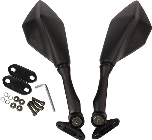 Vista 2 de Minho Espejos retrovisores plegables aptos para Kawasaki ZX6R ZX-6R ZX636 EX300 EX400 EX500 EX650, Honda CBR650R, Yamaha FZ6R, color negro, espejo
