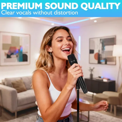 Vista 7 de Micrófono inalámbrico, 2.4 GHz Pro AI Auto Match Canales Recargables Paquete de 2 Micrófonos con Recepción estable de hasta 300 pies para cantar