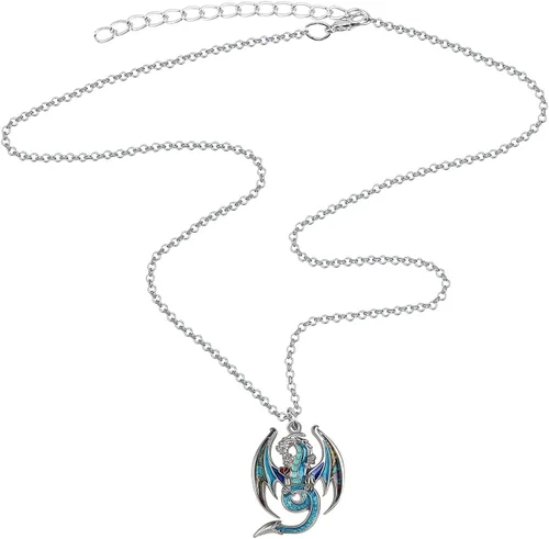 Vista 4 de BONSNY Esmalte fantasía dragón collares colgante para mujer joyería símbolo de la suerte 18" (azul), Esmalte, No es una piedra preciosa