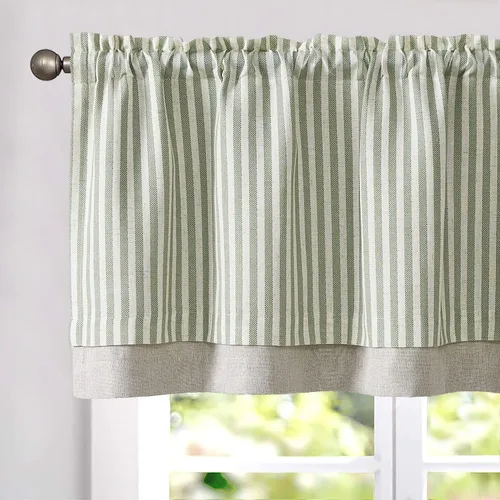 Vista 19 de jinchan Cenefa de Lino a Rayas para Ventanas de 16 Pulgadas Cortinas Opacas para Ventana Pequeña Estilo Granja Cenefa de Doble Capa para Sala