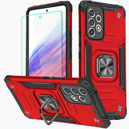 Vista 9 de HNHYGETE Funda para teléfono Galaxy A53 5G con protector de pantalla, soporte giratorio de grado militar de 360° [resistente] a prueba de golpes