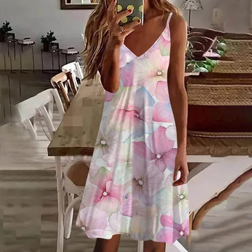 Vista 4 de Vestido de playa con cuello en V profundo para mujer, elástico, estampado de Pascua, vestido largo para ocultar el vientre