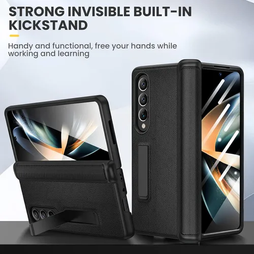 Vista 6 de Ruky - Funda para Galaxy Z Fold 4 con protección de bisagra, color negro Fundas de cuerpo completo con soporte magnético y protector de pantalla