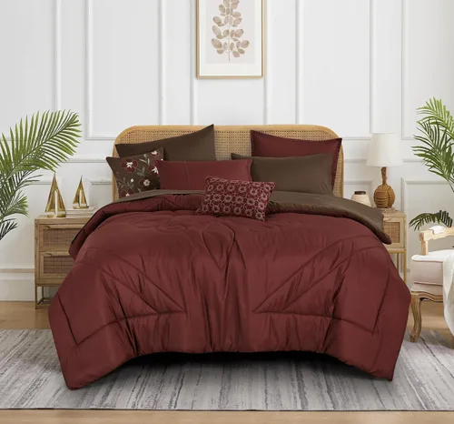 Vista 13 de ESCA Bed-in-a-Bag - Juego de sábanas y edredón de 9 piezas, color negro y rosa, juego de cama en bolsa, tamaño Queen