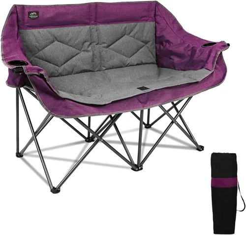 Vista 2 de Silla plegable para camping, silla doble portátil con soporte para tazas, soporte para copas de vino, bolsa de transporte resistente para 2 adultos