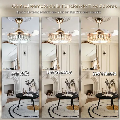 Vista 4 de Ventiladores de techo Bluetooth de 42 pulgadas con luces, moderno ventilador de techo retráctil y control remoto, 7 cambios de color, luz de Dorado-2