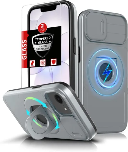 Vista 52 de Funda magnética para iPhone 11 Pro compatible con carga inalámbrica MagSafe, con 2 protectores de pantalla, anillo kickstand de 360° integrado +