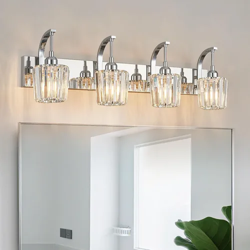Vista 32 de Luces de tocador de cristal de 3 luces negras para tocador de baño, modernas lámparas de baño de cristal sobre espejo de 23.62 pulgadas de largo