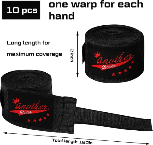 Vista 2 de Jenaai 10 pares elásticos de 180 pulgadas de boxeo de mano para artes marciales a granel, muñequeras para hombres y mujeres, kickboxing, artes