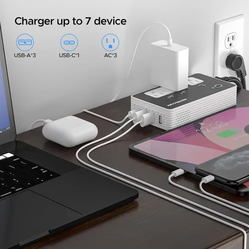 Vista 4 de Key Power Convertidor descendente de 2000 W, convertidor de voltaje de 220 V a 110 V de EE. UU. a Europa, adaptador de viaje universal internacional