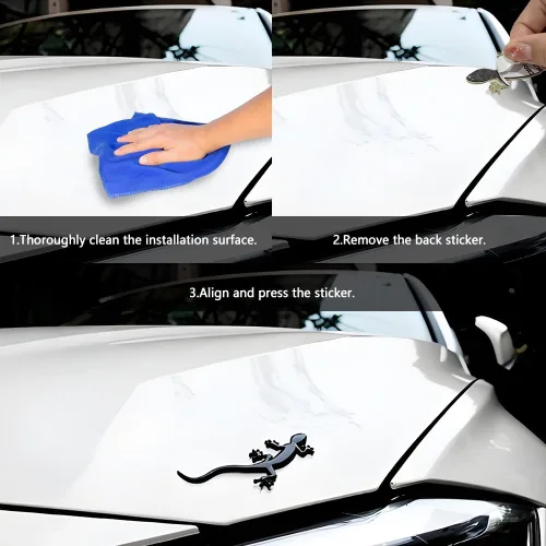 Vista 3 de Calcomanías de Gecko para Coche, Calcomanías para Carrocería Automotriz, Emblema de Insignia de Cromo de Metal Puro con Forma de Gecko 3D de Moda