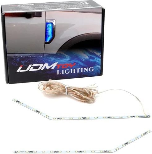 Vista 13 de iJDMTOY Kit de iluminación de fondo LED amarillo ámbar compatible con Ford F250 F350 F450 Super Duty 2017-2021 emblema cromado de guardabarros