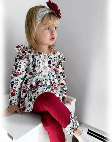 Vista 3 de HINTINA Conjunto de ropa de 2 piezas para niña pequeña con volantes y manga larga