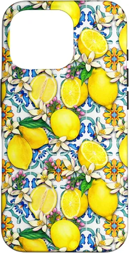 Vista 20 de Citrus Fruit Lemons Blue Tile Gardencore Farmcore Pattern Case for iPhone 17