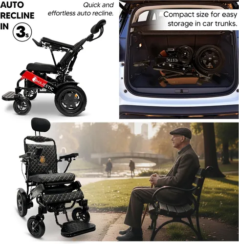 Vista 2 de Silla de ruedas motorizada eléctrica ligera para personas mayores y adultos, reclinación automática plegable de largo alcance con potente motor