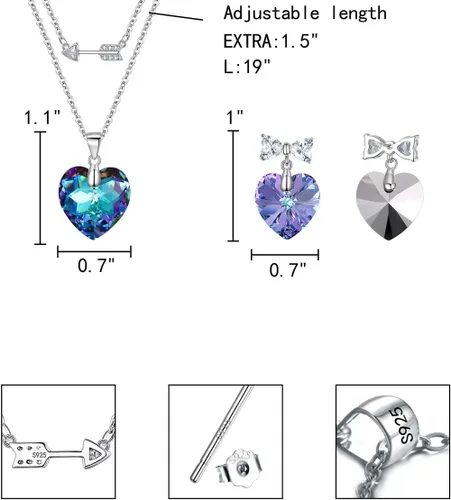 Vista 4 de EleQueen Juego de collar y pendientes de plata de ley 925 con diseño de flecha de Cupido y corazón