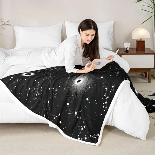Vista 5 de Erosebridal Galaxy Fleece Blanket 40x50 Constellation Fuzzy Plush Throw for Sofa Couch Black Nebula Stars Sherpa Blanket Outer Space Starry Sky