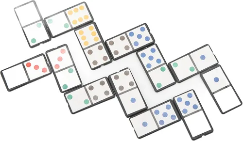 Vista 7 de Juego de dominó, juego de 28 piezas de dominó doble de seis juegos de dominó de plástico portátil, juego interactivo con puntos coloridos para niños