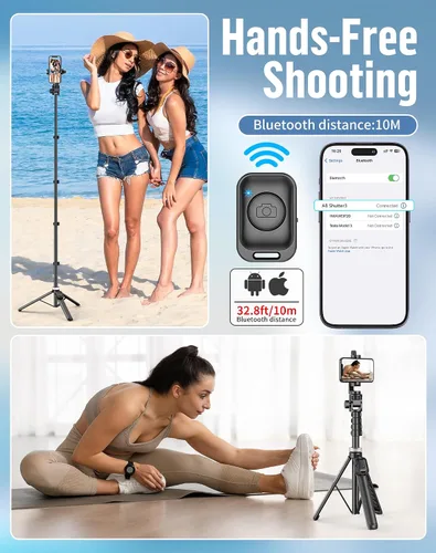 Vista 4 de Trípode de teléfono de 60 pulgadas para iPhone: palo selfie extensible para iPhone-andriod, trípode para selfie stick con control remoto para 60