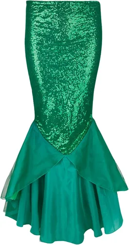 Vista 5 de FEESHOW Falda larga de lentejuelas brillantes para mujer, disfraz de Halloween, cola de sirena
