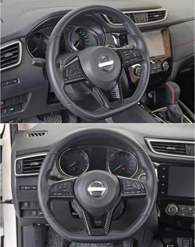 Vista 3 de MAXDOOL Cubierta de Volante de Fibra de Carbono Marco de Adorno con Lentejuelas para Nissan Rogue Altima Sentra Kicks LEAF Versa Accesorios