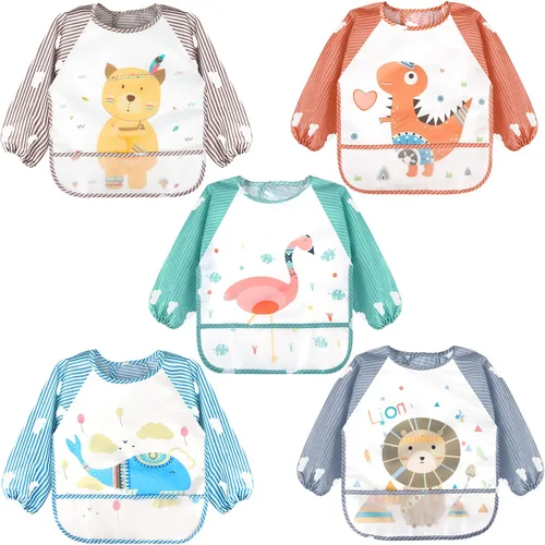 Vista 9 de Accmor Long Sleeve Baby Bibs, Waterproof Sleeved Bibs Smock for Toddler Baby Girls Boys Eating Feeding