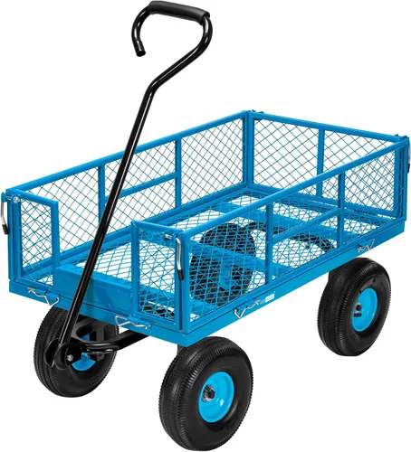 Vista 9 de VIVOHOME Carrito de jardín de acero de malla de alta resistencia de 880 libras de capacidad, vagón utilitario plegable con lados extraíbles y ruedas