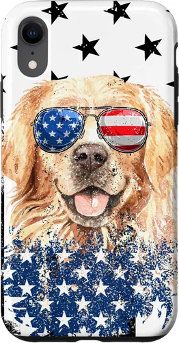 Vista 25 de Golden Retriever American Flag Cream Retriever 4th of July Case for iPhone 17