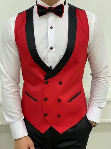 Vista 7 de Wangyue Traje de esmoquin de 3 piezas para hombre, chaleco de doble botonadura, trajes de boda para hombres, fiesta de graduación, traje de esmoquin