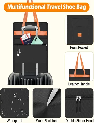 Vista 4 de Yotako Bolsa de Zapatos para Viaje con Mango de Cuero Negro Gris, Negro -, Estándar, Moderno