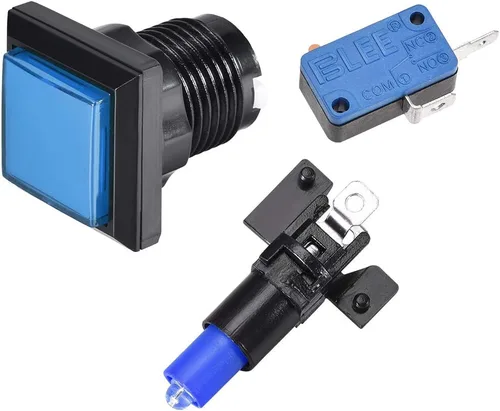 Vista 3 de uxcell Botón pulsador de juego 34x34 cuadrado 12V LED iluminado interruptor de botón con micro interruptor para videojuegos arcade azul 2 unids